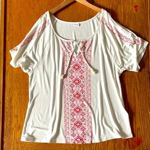 LASCANA,  White and Red Embroidered look. (Stamps) fresh blouse.